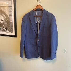 Hart Schaffner Marx 40R Blue Herringbone Cotton-Linen Sport Coat Blazer Spring